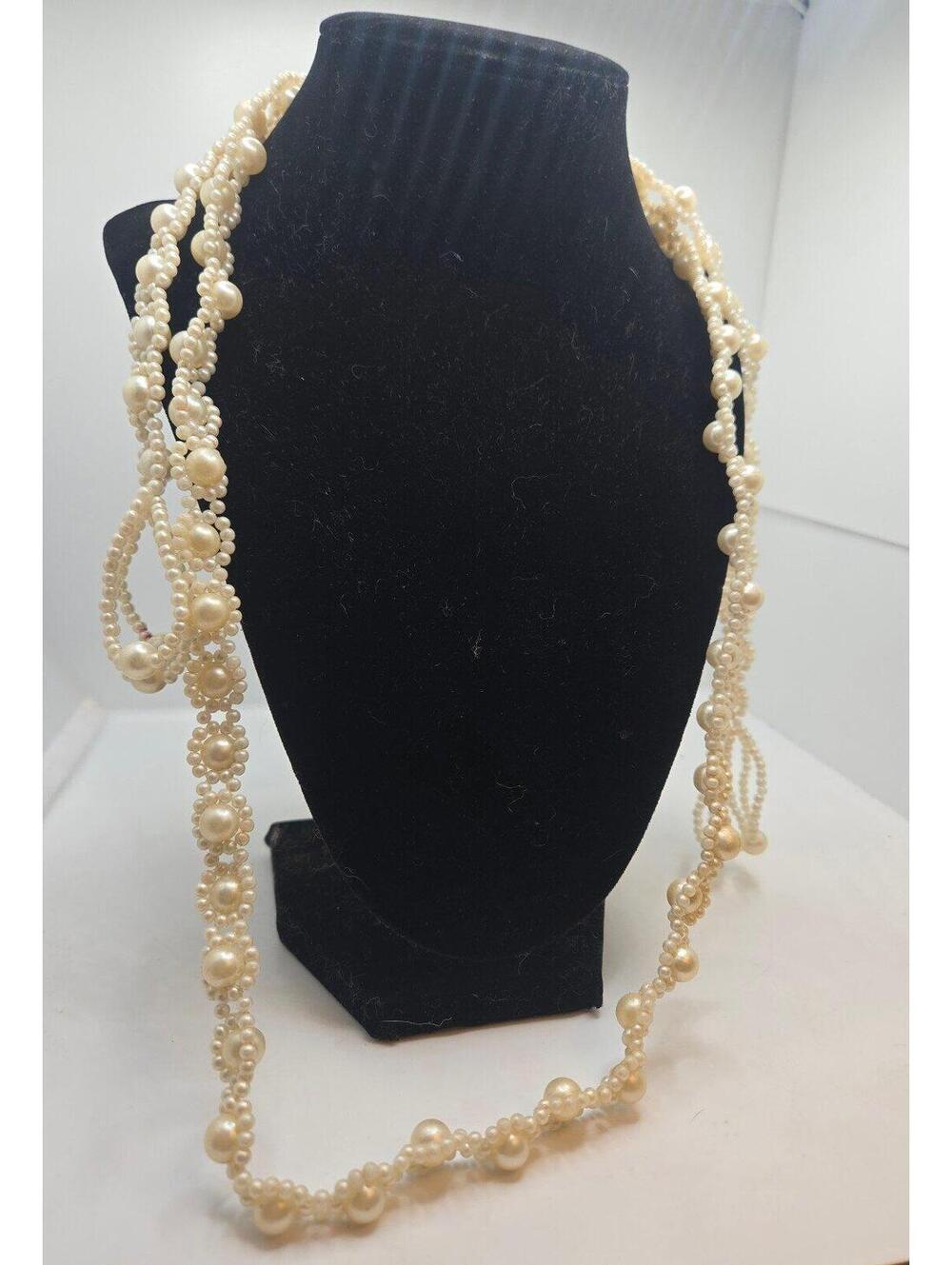 Faux Pearl 1960s Style Daisy Necklace Caged Belt Long 48in